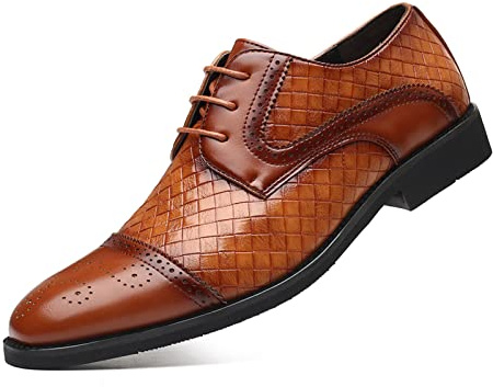 Rodawu Men's Dress Shoes Lace-up Formal Shoes Brogues Derbys Oxford Shoes Brown Size 8.5