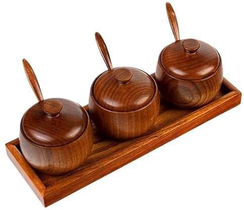 Azucarero Salero Botes Especias Juego De Tarros De Condimentos Con Tapas Y Cuchara, Tarros De Especias De Madera Para Almacenamiento De Condimentos, Sal Frascos Especiarias Tarros Especias (Color : 3