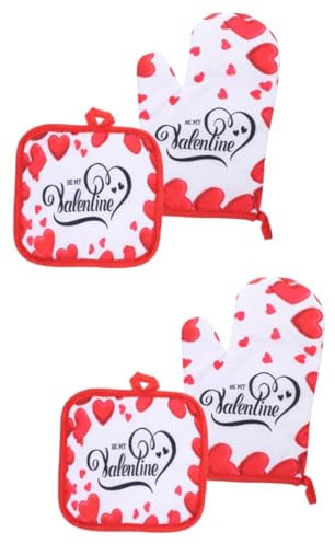 DECHOUS 2sets Baking Mitts for Kitchen Insulated Glove Microwave Baking Mitt Heat Resistant Insulation Pad for Cooking Valentine's Day Supply