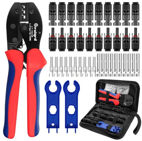 Gruiqrd Solar Crimpzange Werkzeug Set für 2.5/4/6mm² PV Kabel | 10 Paar Kabelstecker, 10 Paar Männlich/Weiblich Stecker, 1x Crimpzange,2xSchraubenschlüssel für PV Steckverbinder Anschluss