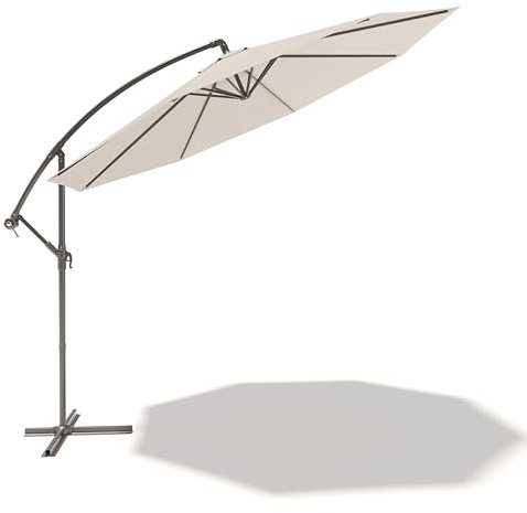 Ombrellone 3x3 M Decentrato Chiusura Manovella Retrattile Braccio Rotabile 360° Base A Croce Telo 180 g/m2 Impermeabile Anti UV Giardino Esterno Piscina Bar In Acciaio Inossidabile (Panna)