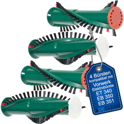 Ersatzbürsten Bürstenrollen kompatibel mit Vorwerk ET 340 EB 350 EB 351 | DeClean 4 Bürsten passend für Vorwerk Staubsauger Elektrobürsten Kobold Tiger, robuste Ersatzteile für saubere Aufnahme