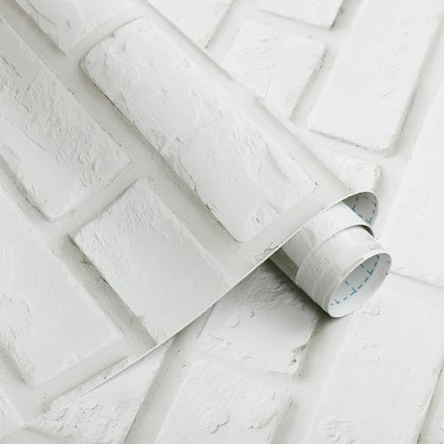 CiCiwind Selbstklebende Tapete 41CM×15M Weiß Steinoptik 3D Wandverkleidung Tapete Selbstklebend Vinyl Klebefolie Wasserdicht Möbelfolie Wohnzimmer Schlafzimmer Küche Dekoration