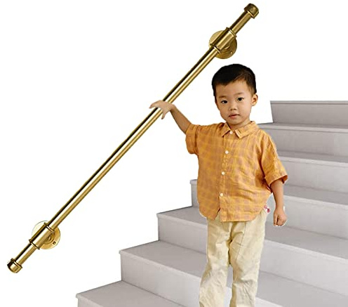 Pasamanos vintage para escaleras de 1,2 m montado en la pared, barandillas de metal dorado de hierro forjado para interiores y exteriores, barandillas de escalera de seguridad