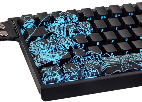 Sunzit PBT Keycaps, 61 tangenter Ukiyoe keycaps coola skimrande svarta keycaps cherry profil tangentkåpor set för GH60/RK61/ALT61/Annie/Keyboard pokerknappar