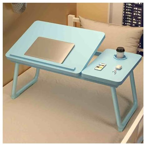 JHIAADEY Sängbord for bärbar dator, bärbart lapbord/bärbart stativ, bäddsoffa laptopbord, litet justerbart hopfällbart datorbord, brickbord med mugghållare(Blue)