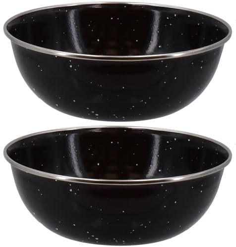 Quickdraw 2 x Enamel Camping Bowls – 500ml Durable Lightweight Metal Bowl with Enamel Coating, Stainless Steel Rim, 15cm Diameter, Ideal for Camping, Hiking, Travel, Outdoor Kitchen