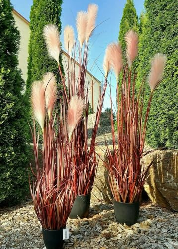 artplants.de Künstliches Pampasgras WERNHILD mit Rispen, rot-braun, 90cm | Künstlichestopf - Deko Pampasgras