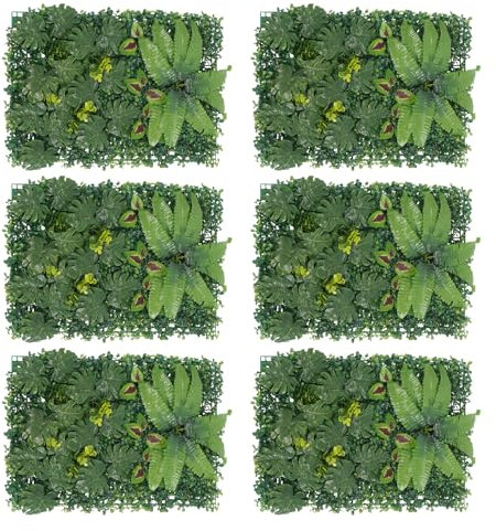 PINYELIN 6 unidades de pared de plantas artificiales, plástico falso de pared verde artificial, plantas artificiales, plantas de seto, protección contra el viento, decoración DIY