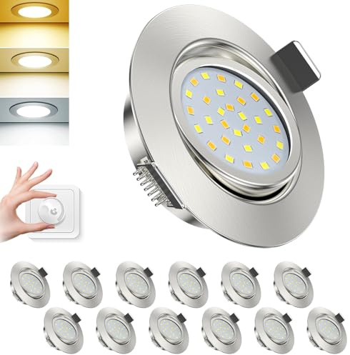 ACELIFE LED Einbaustrahler 230V, 7W 950LM Dimmbar Deckenspots Flach Einbauleuchten 68-80mm Schwenkbar Spots Warmweiß 3000K Neutralweiß 4500K Kaltweiß 6000K für Badezimmer Küche Wohnzimmer,12er Set