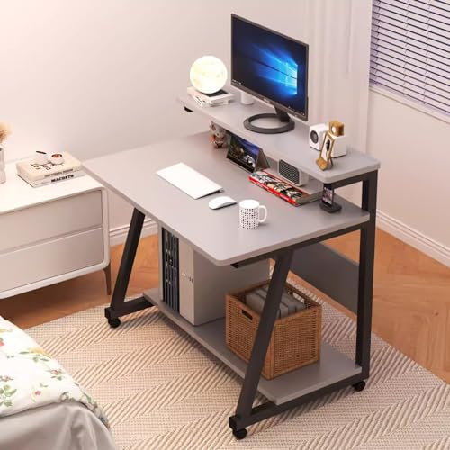 Schreibtisch，Study Table，Schreibtisch Mit Stauraum，Mobiler Stehpult mit Rollen Kompakter Schreibtisch auf Ständer Modernes Schlichtes Design