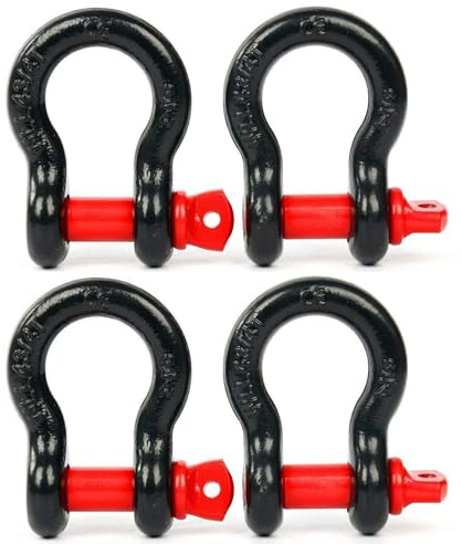 FreeTec 4 pzas Grilletes 4x4, 4,75T 3/4 Grillete de Acero Galvanizados con Pasador, Grilletes Remolque Eslingas Grillete Rescate 4x4 para Jeep Automóvil Camión (Negro y Rojo)