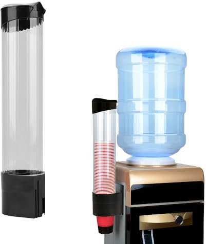 Uadme Dispenser Bicchieri da Parete, Supporto per Bicchieri di Carta con Coperchio Antipolvere Spesso, per 60-80 Bicchieri di Carta, One Touch Pulsante, Nero