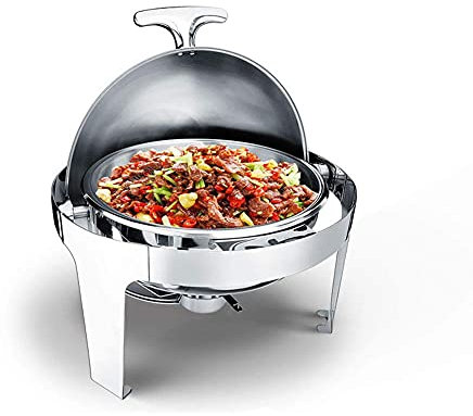 WOTZOV Scaldavivande Rotondo Chafing Dishes Hotel Buffet Cibo Caldo con Coperchio Ribaltabile a 180° e Manici antiscottatura A Risparmio energetico