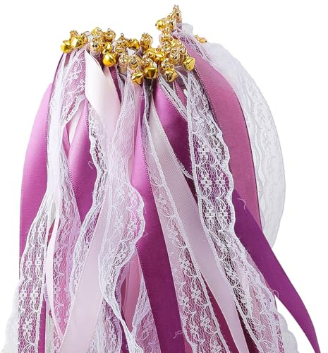 50 Stück Wedding Wands Hochzeit, Hochwertiges Polyesterband, mit Groß Glöckchen und Hochzeitsbändern, Party Dekoration, für Hochzeiten, Geburtstage, Feiertagsfeiern