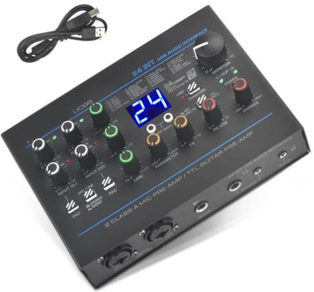 Mesa Mezclas DJ, Interfaz de audio for grabación de guitarra de 5 canales 24 efectos EQ de 3 bandas Estudio externo sin controlador de 48 V