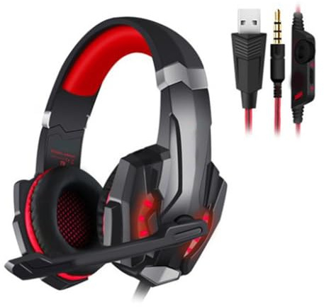 HUANGING Cuffie da gioco con cancellazione del rumore per controller di gioco con luce a LED e bassi surround paraorecchie morbidi archetto regolabile
