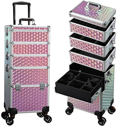 Beauty Trolley on Wheels 5 in 1 Vanity Case Makeup Trolley Box Makeup Case