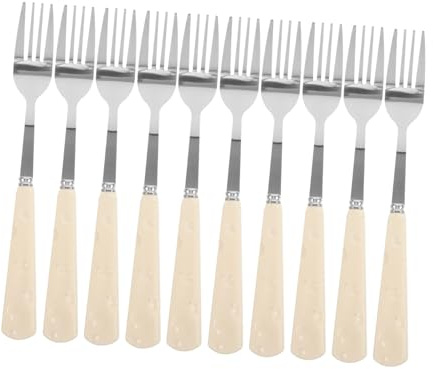 Zerodeko 10 Piezas Tenedores Inoxidable para Aperitivos y Postres con Mango de Cerámica Sintética Reutilizables y Portátiles para Ensaladas Pasta y Reuniones Familiares al Aire