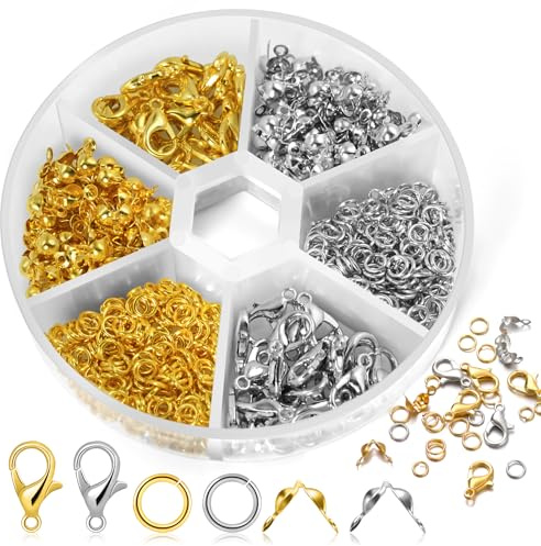 570 Pezzi Kit Chiusure per Braccialetti e Collane, Ganci e Moschettone per Gioielli Fai da Te, Gancetti per Bracciali, Chiusure Aragosta, Anelli di Salto per Collane e Braccialetti (Oro e Argento)