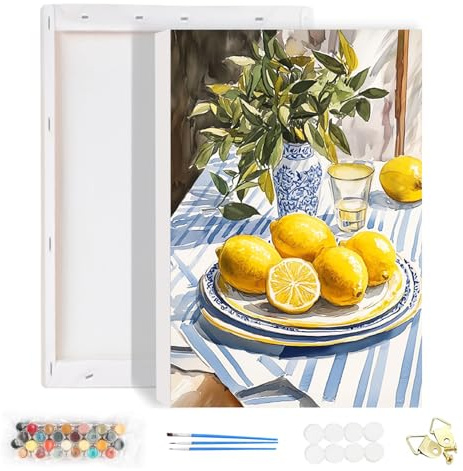 HEIBAGO Inramad Paint by Numbers för vuxna, citroner måla efter nummer-kit för nybörjare, gör-det-själv frukt oljemålning efter siffror för dekoration 20 x 30 cm