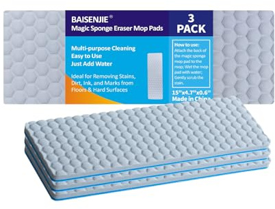Magic Sponge Eraser Refill Pads, Melamine Pads for 15 Flat Mop Head | Sponge Refills,Easy to Install and Clean,No Chemicals Required,Just add Water,Suitable for Various Home Surfaces