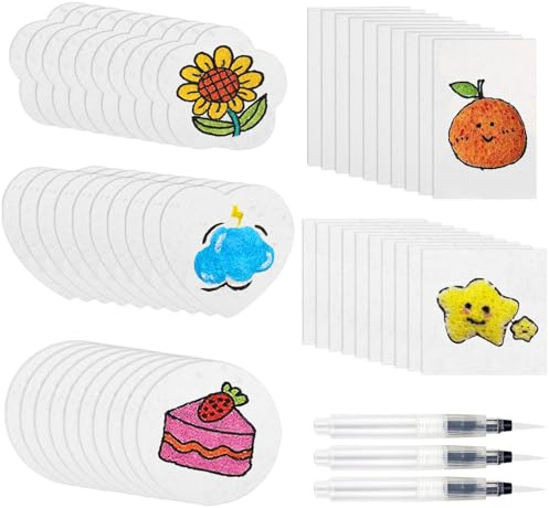 50PCS Magic Puffy Paint, Foam Texture Painting Paper Drawing Canvas Sponge White Cellulose Cards Sheets with 3 Empty Fountain Pens for DIY Arts Crafts Supplies