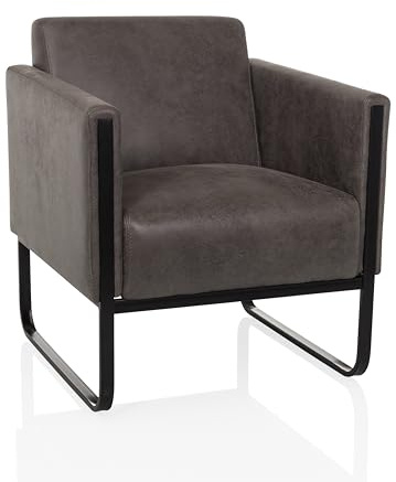 Hjh Office Loungefåtölj 1-Sits Aruba Retro, Modern Loungesoffa I Trendig Design, Stoppad Sits, Lättskött Konstläderklädsel, Grå