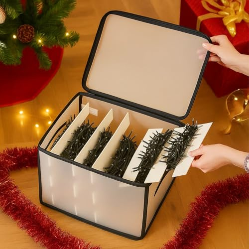 CKB LTD Aufbewahrungsbox für Weihnachtsbeleuchtung, Würfel mit Einsätzen, für Lametta oder Kugeln, Lichterketten, Weihnachtsschmuck und Loft-Dekorationen, Behälter, 32 x 25 cm, schwarz, mattiert