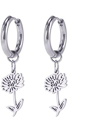 KKJOY Birth Flower Earrings Stainless Steel Birthday Flower Pendant Jewelry for Women Charming Ladies(11-Nov-Chrysanthemum)