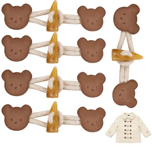 5 Paar Leder Knebelverschlüsse Knöpfe Für Jacken – Kleine Geknöpfte Verschlüsse Aus Kunstleder Mit Harzknöpfen – Bär Braun Hornknöpfe Für Mäntel, Strickwaren Und DIY-Projekte