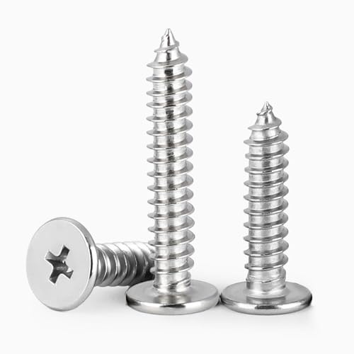 #6 x 1/2'' (100 Pack) Flat Round Head Sheet Metal Screws Phillips Drive Self-Tapping Wood Screws, 304 Stainless Steel Screw (18-8), Corrosion Resistant Screws