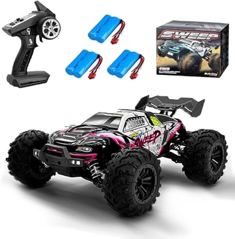 Ledovan 70 km/h Brushless Ferngesteuertes Auto für Erwachsene, 1/16 RC Truck mit Licht, 2.4Ghz Hoher Geschwindigkeit, 4WD Off-Road Wasserdicht Truck, 3 Batterien, Rot