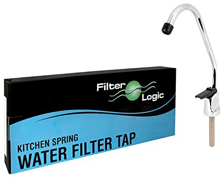 FilterLogic Faucet Kitchen Sink Drinking Water Filter Touch Tap Button Lever - Long Reach - Stainless Steel Goose Neck/Spout - Chrome Finish
