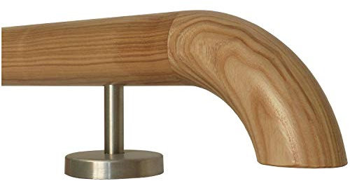 TIBU Esche Holz Handlauf Geländer 0,3m - 6m, Länge 340 cm, Ende Holzkrümmling und 5 gerade Halter
