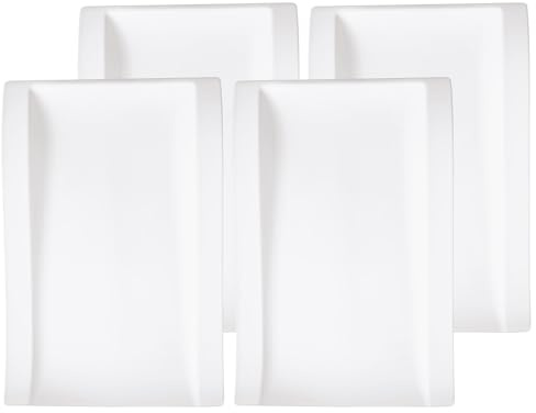 Villeroy & Boch NewWave Gourmetteller 4er Set, 37 x 25 cm, Servierteller in geschwungener Form, Premium Porzellen, Weiß