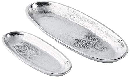 MichaelNoll Schale Servierplatte Servierschale Dekoschale Aluminium Silber Metall Modern, Deko Dekoration für Wohnzimmer, Badezimmer und Küche, Tischdeko Esstisch Hochzeit Weihnachten 2er Set 38 cm