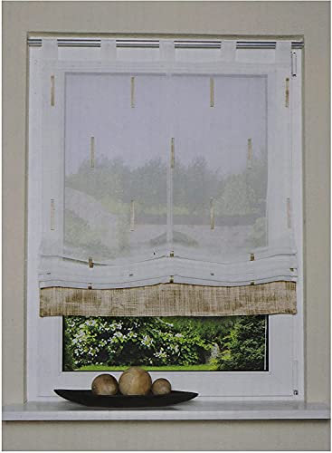 Schlaufenrollo Raffrollo mit Zugschnur Bändchenrollo H x B 140 x 140 cm halbtransparent weiß-beige