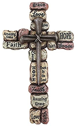 Comfy Hour Faith and Hope Collection Pebble Stone with Nail Colorful Wording 12 Wall Cross, Amazing Grace, Love, Trust in the Lord