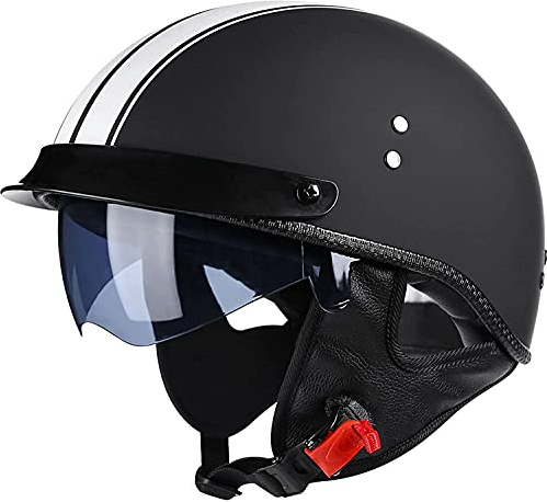 CFZWJ Mezzo Casco da Motociclista retrò Portatile Jet Casco Scodella ECE Omologato per Elicottero da Scooter Ciclomotore Moto da Strada Cruiser Aperto Casco