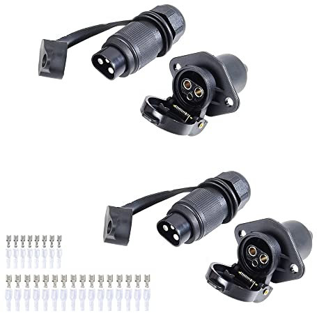 Feuunly 2 Stück x 3 Polig Traktor Stecker Steckdose 12V, Din 9680 Wasserdicht Stecker 3 Polig Und Steckdose 3 Polig, Für LKW RV PKW KFZ Traktor Anhänger Landwirtschaftliche Maschinen (2 Stück)