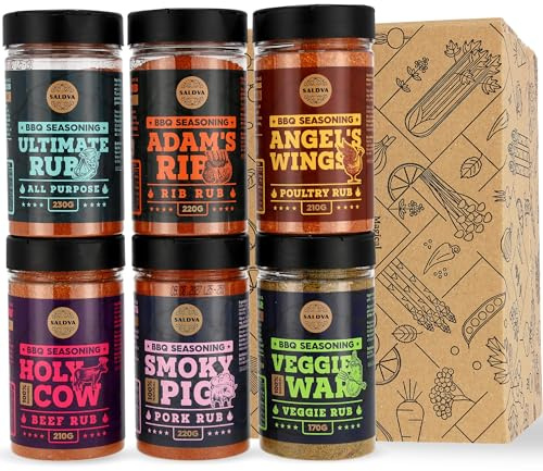 Classic Selection of Premium BBQ Seasonings - Holy Cow, Adam’s Rib, Angel’s Wings, Smoky Pig, Ultimate Rub & Veggie War BBQ Rubs | Pack of 6 | 100% Natural | Great Foodie Gift Set