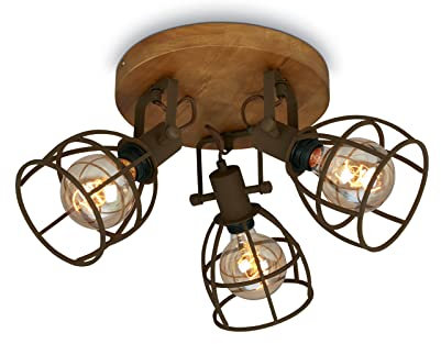 Briloner Leuchten - Deckenlampe retro mit Gitterschirm, 3-flammige Deckenleuchte vintage, E27 Fassung max. 25 Watt, verstellbare Lampenschirme, rustikaler Deckenspot aus Stahl, Dunkelbraun