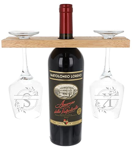 Always Looking Good Personalised Engraved Wooden Wine Butler Caddy With Glasses | 2 Glass Etched Bottle Holder (Empty Butler Arrow Name Design)