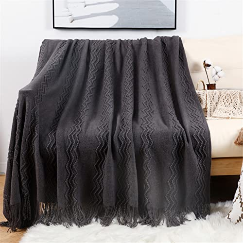 Hayisugal Sofadecke Wohndecke Boho Decke Weich Strick Decke mit Quaste Kuscheldecke Sofadecke Couch Outdoor Decke Überwurfdecke, Dunkelgrau, 130 x 150cm