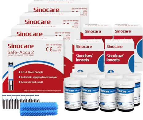 Sinocare Safe-Accu2 Strisce per Glicemia 200 + Lancette 200 | Solo per glucometro Safe-Accu2, 200 Strisce + 200 Lancette