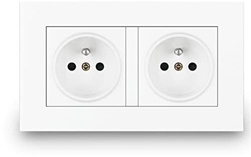 Suwequest 16A French Power Socket Wall Electric/Rectangular Socket Panneau PC du PC du PC, UE Standard Power Double Outlet White 110-250V 2