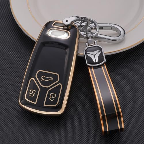 KUNIO Autoschlüssel Hülle Passt für Audi A4 B9 S4 RS4 A3 A5 F5 S5 RS5 A6 A7 C8 A8 S8 2017-2022 TPU Fernbedienung Cover Schlüsseletui Schlüsselanhänger Schlüssel Schutz 3 Tasten Schwarz