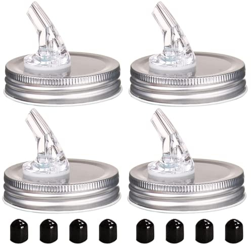 Mason Jar Pour Spouts. free flow Mason Jar Pour Spouts, mason jar for spout regular mouth size 70mm dispenser germination cover. Suitable for any liquid. Leak-Proof 4-Pack + 8 Lid Caps (silver color)