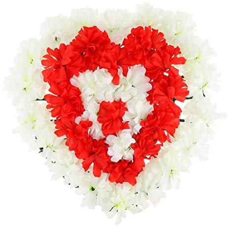 Ghirlanda artificiale a forma di cuore in seta crisantemo funebre 2
